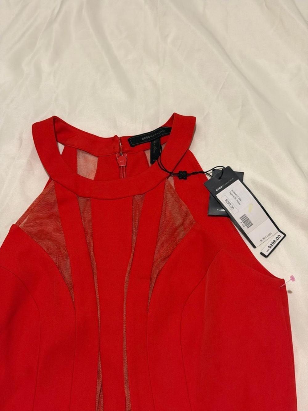 BCBGMaxAzria Red Mesh-Panel Halter Skater Dress,NWT - Picture 14 of 16